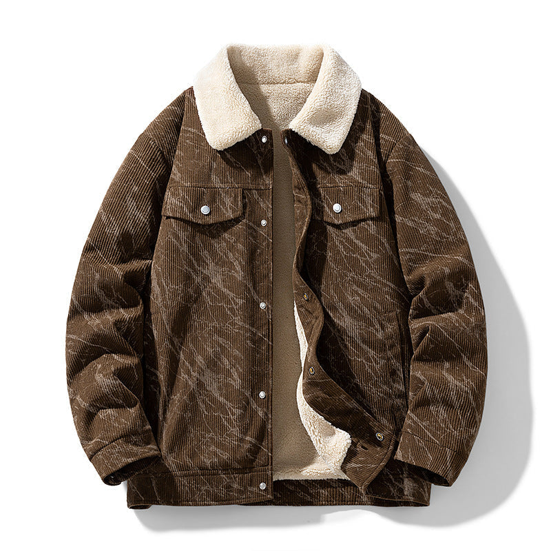 Men's Washed Corduroy Trucker Jacket, Sherpa-Lined Snap Front