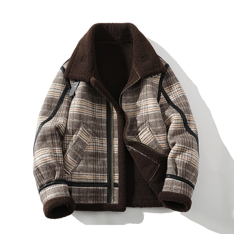 Men's Checked Sherpa Flight Jacket, Contrast-Piped Winter Coat