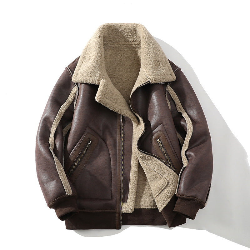 Men's Faux-Leather Aviator Jacket, Sherpa-Lined Zip Coat