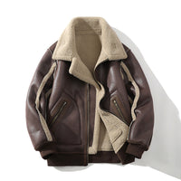 Men's Faux-Leather Aviator Jacket, Sherpa-Lined Zip Coat
