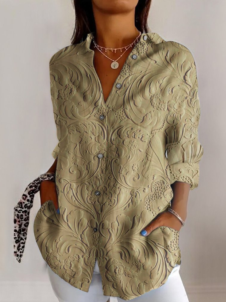 Elegant Women's Shirt with Embossed Floral Design – Stylish and Modern