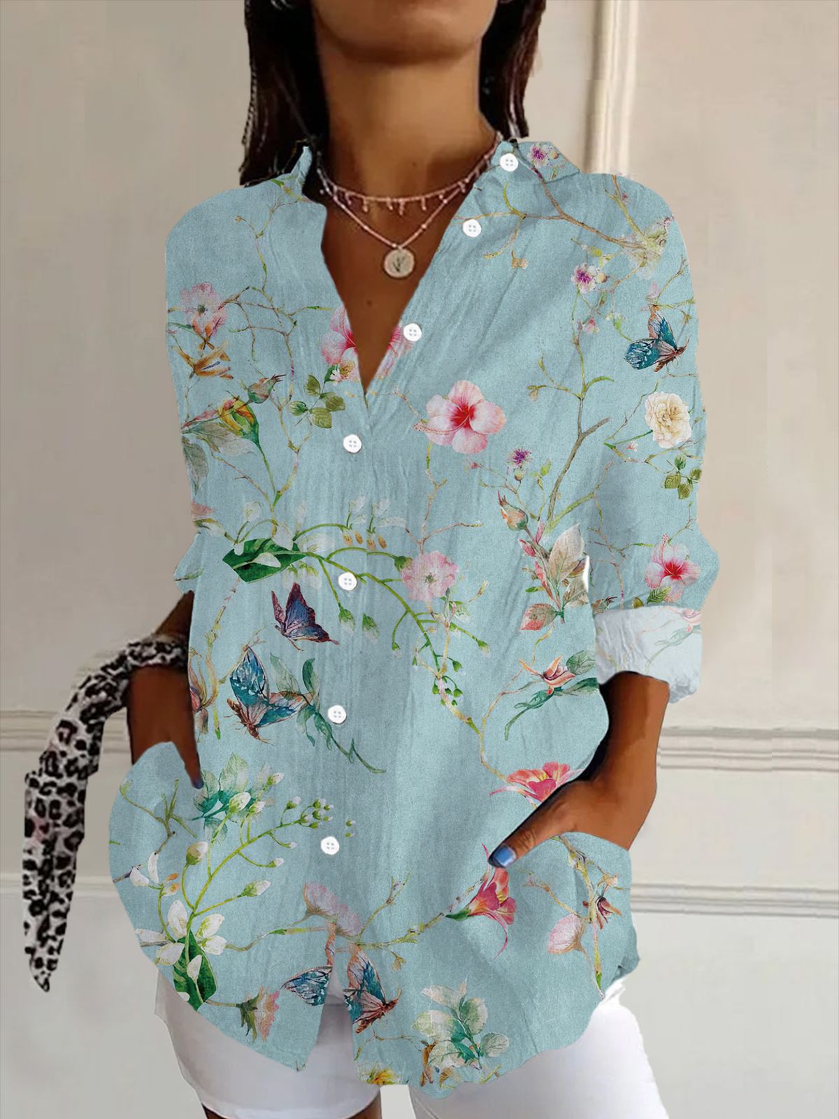 Elegant Women's Shirt with Embossed Floral Design – Stylish and Modern