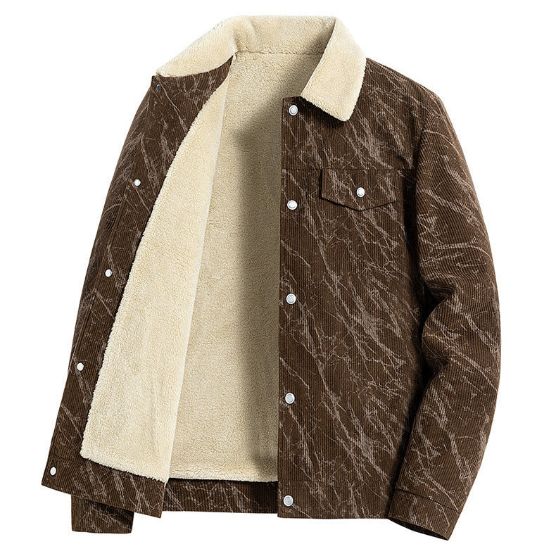Men's Washed Corduroy Trucker Jacket, Sherpa-Lined Snap Front