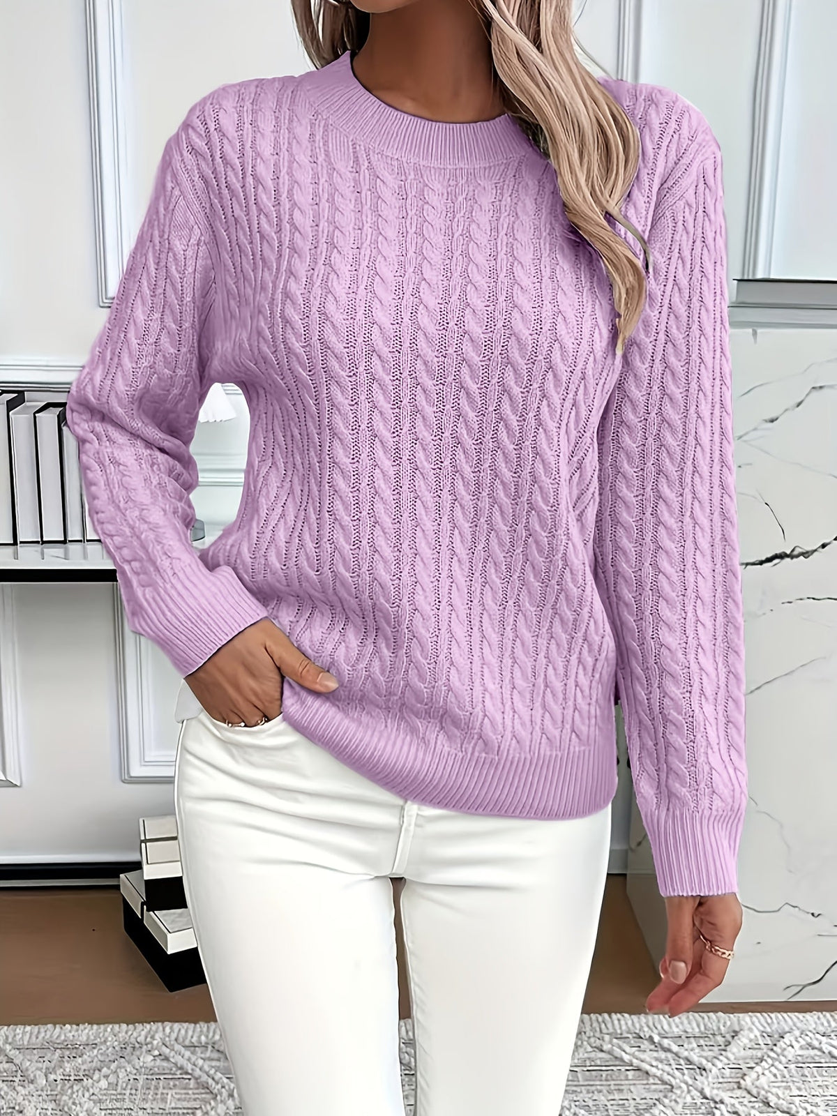 Sonja-Joy Oversized Cable Crewneck