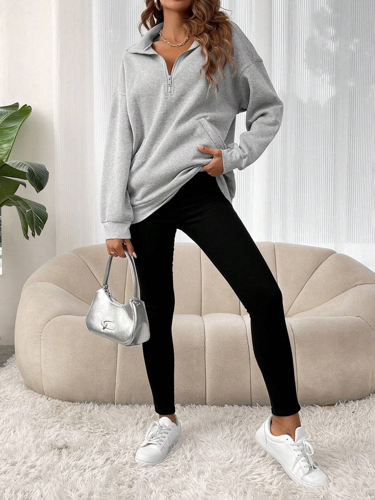 Winona Oversized Half-Zip Pocket Sweatshirt