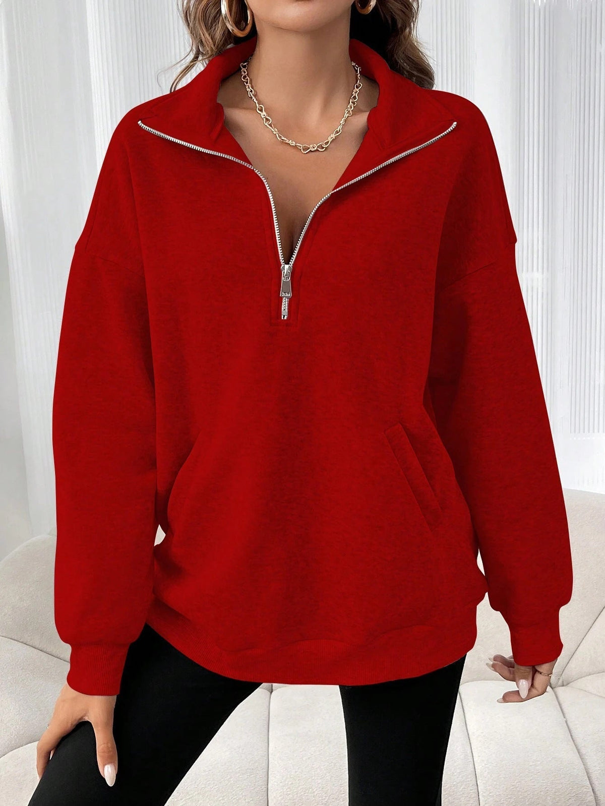 Winona Oversized Half-Zip Pocket Sweatshirt