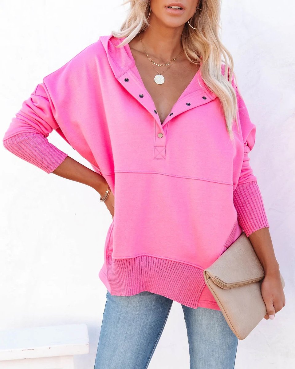Yvette-June Snap Placket Oversized Hoodie