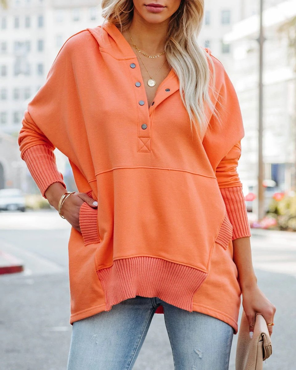 Yvette-June Snap Placket Oversized Hoodie
