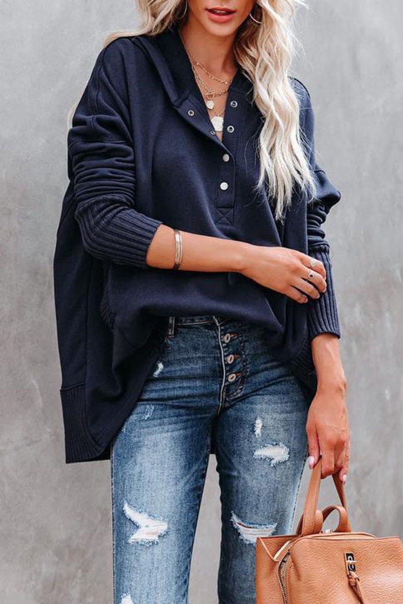Yvette-June Snap Placket Oversized Hoodie