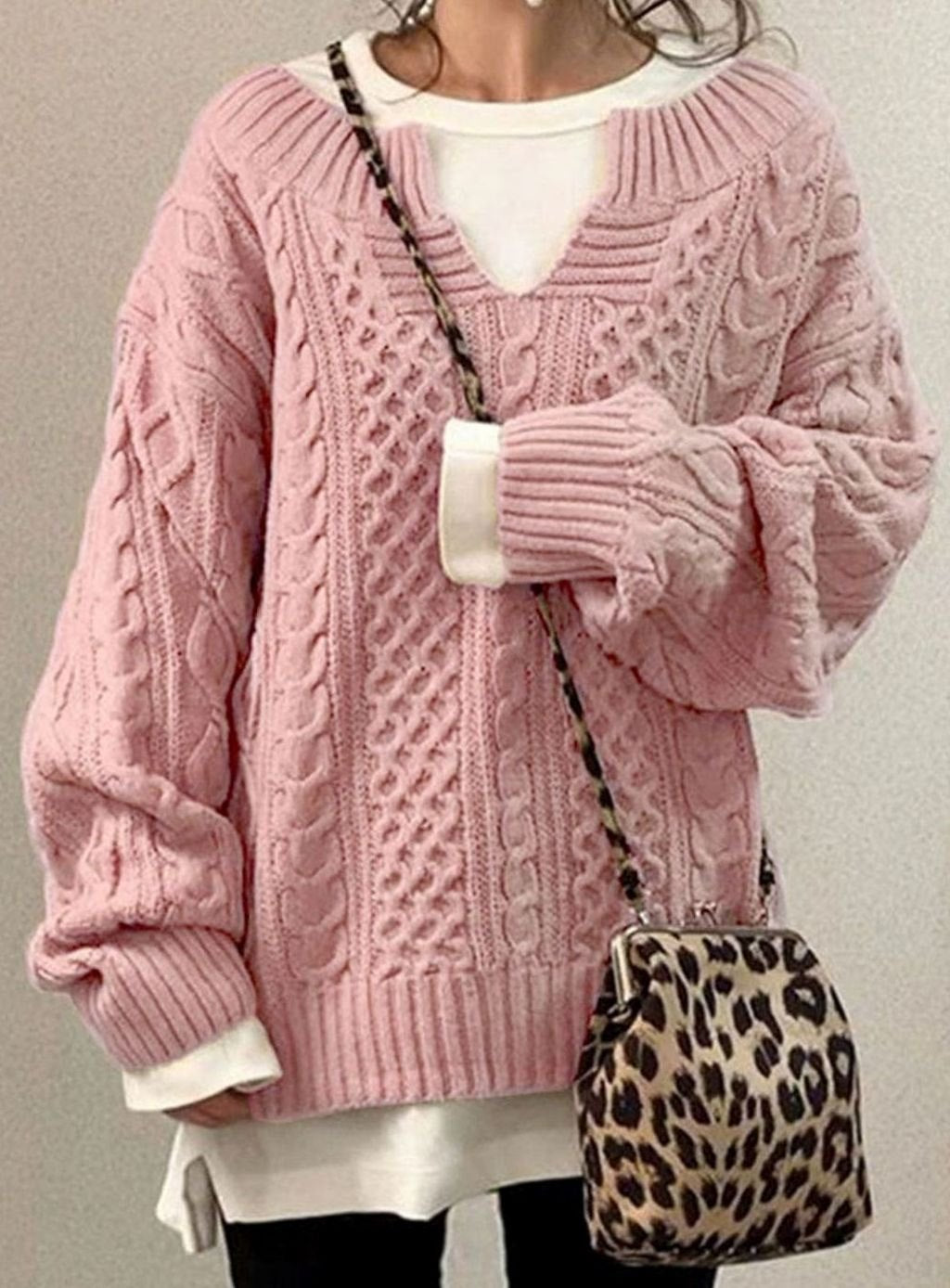 Senna-Sage Oversized Cable V-Neck Sweater
