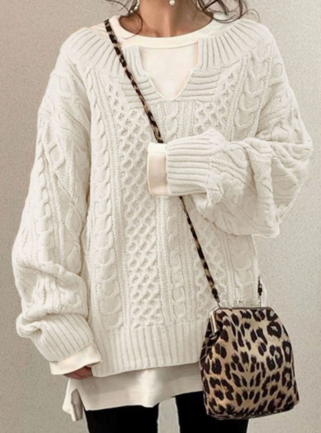 Senna-Sage Oversized Cable V-Neck Sweater