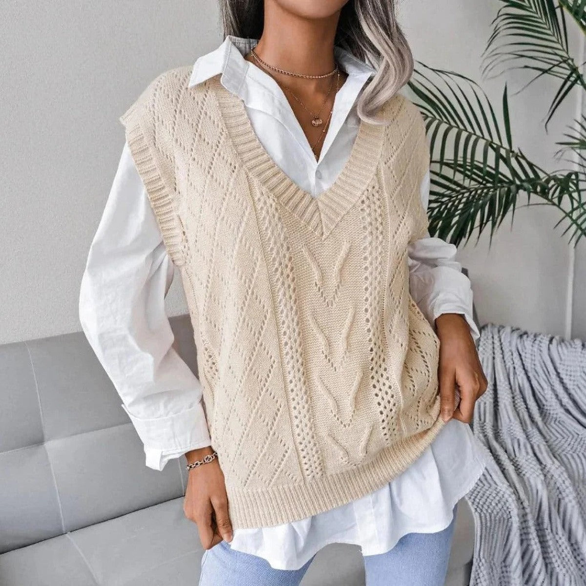 Vida Cable Pointelle Sweater Vest
