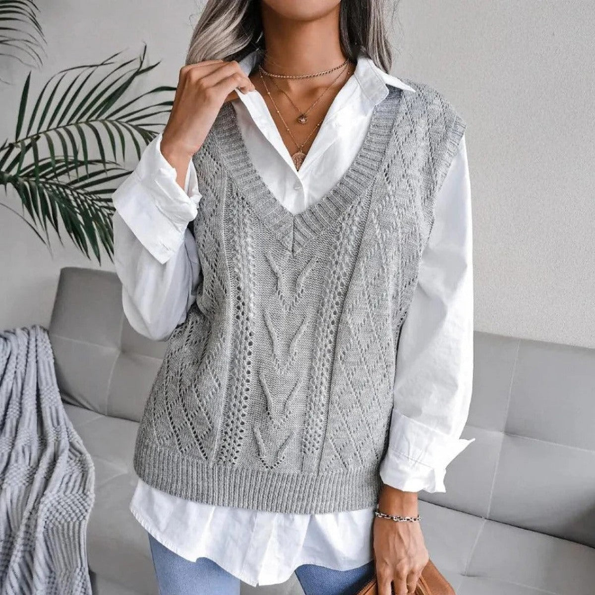 Vida Cable Pointelle Sweater Vest