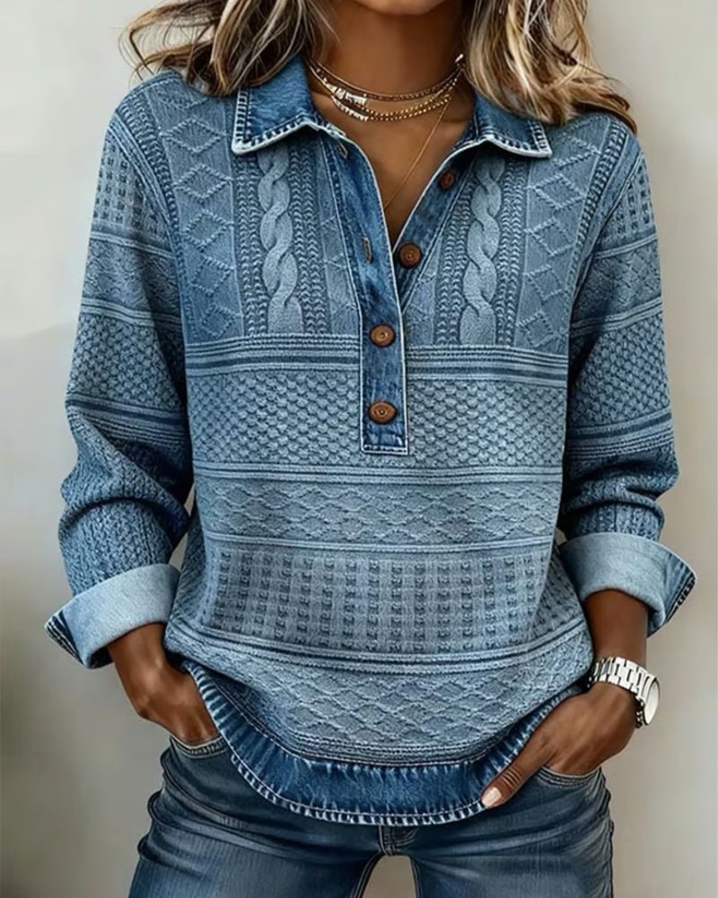Zelda Denim Collar Cable Sweater