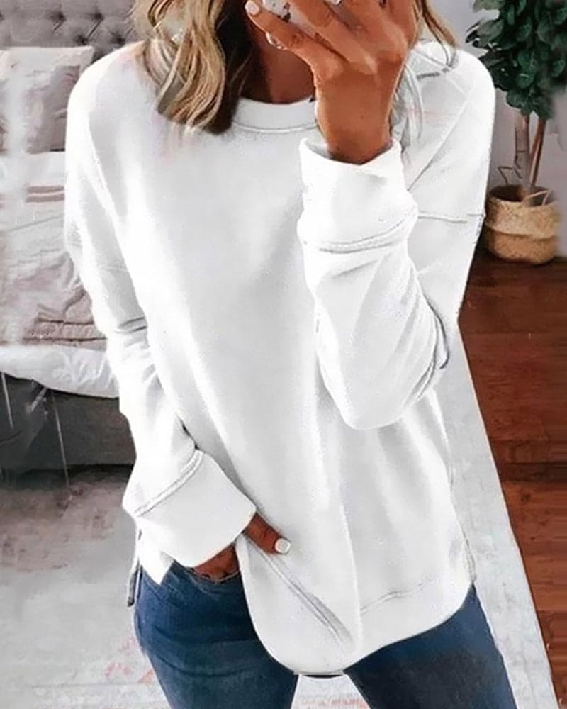 Louisa-Belle Side Slit Crewneck Sweatshirt