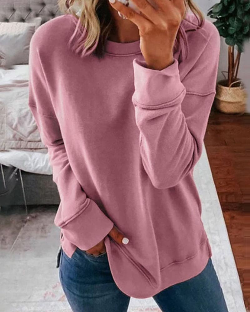 Louisa-Belle Side Slit Crewneck Sweatshirt