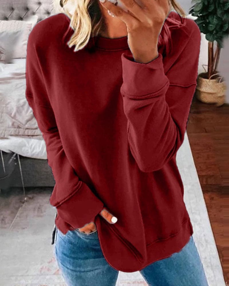 Louisa-Belle Side Slit Crewneck Sweatshirt