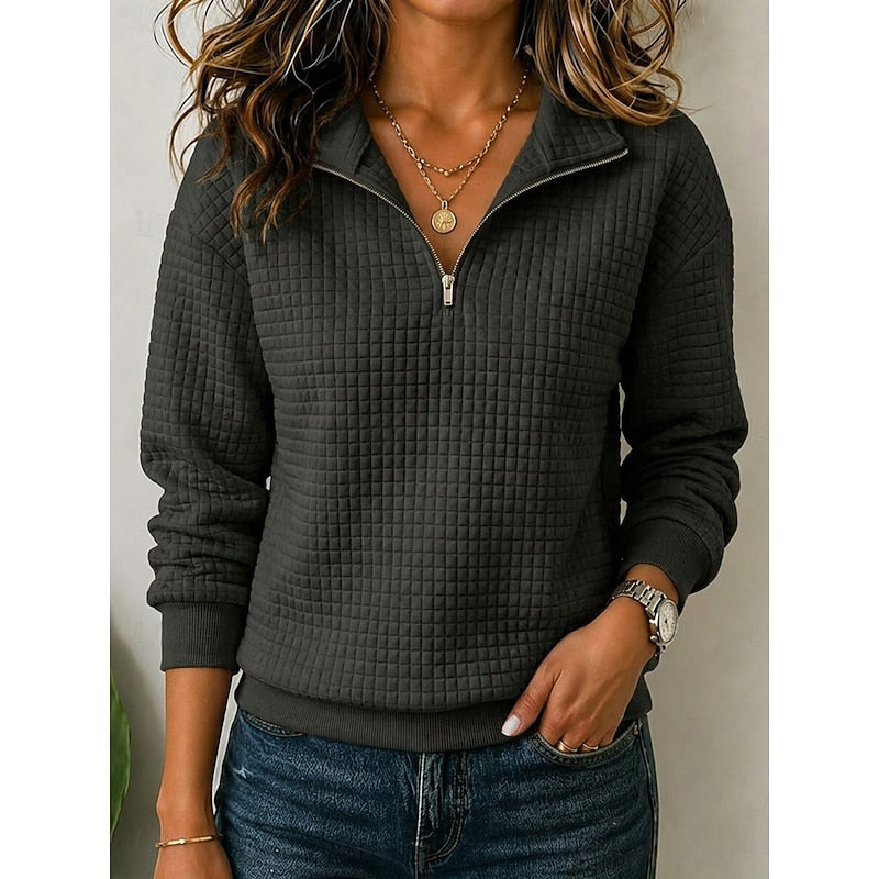 June-Mae Quilted Collar Half-Zip Sweatshirt
