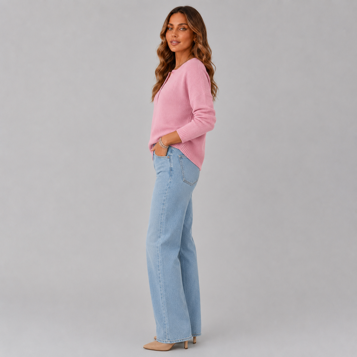 Wren-Claire Henley Button Knit Sweater