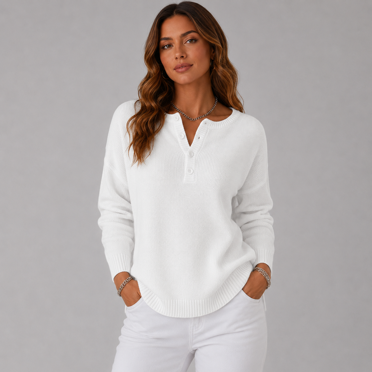 Wren-Claire Henley Button Knit Sweater