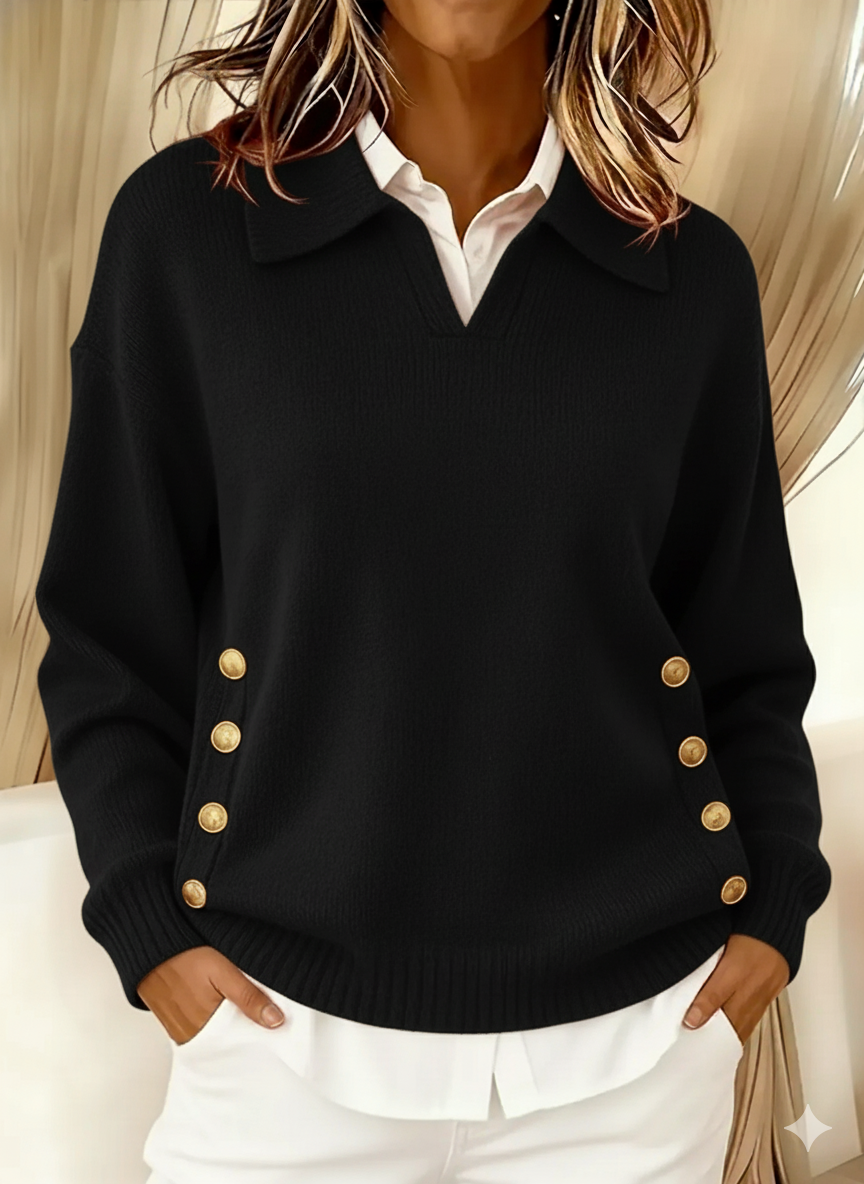 Poppy-Joy Polo Collar Gold Button Sweater