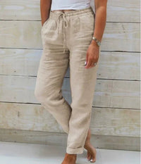 Relaxed Linen Trousers with Drawstring Waist and Straight Leg