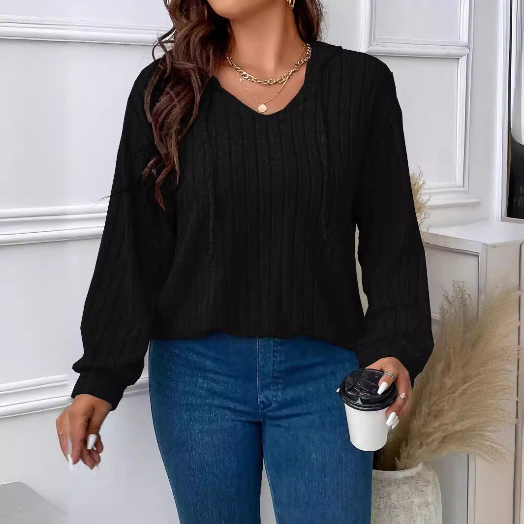 Gia-Sage Ribbed V-Neck Hoodie