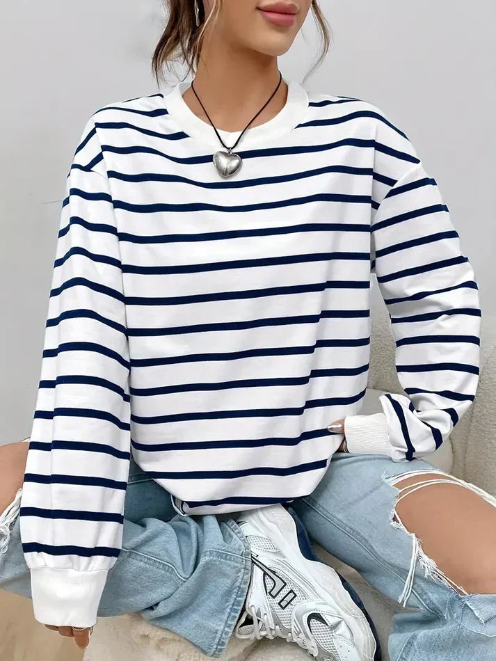 Cadence-Rae Striped Crewneck Sweatshirt