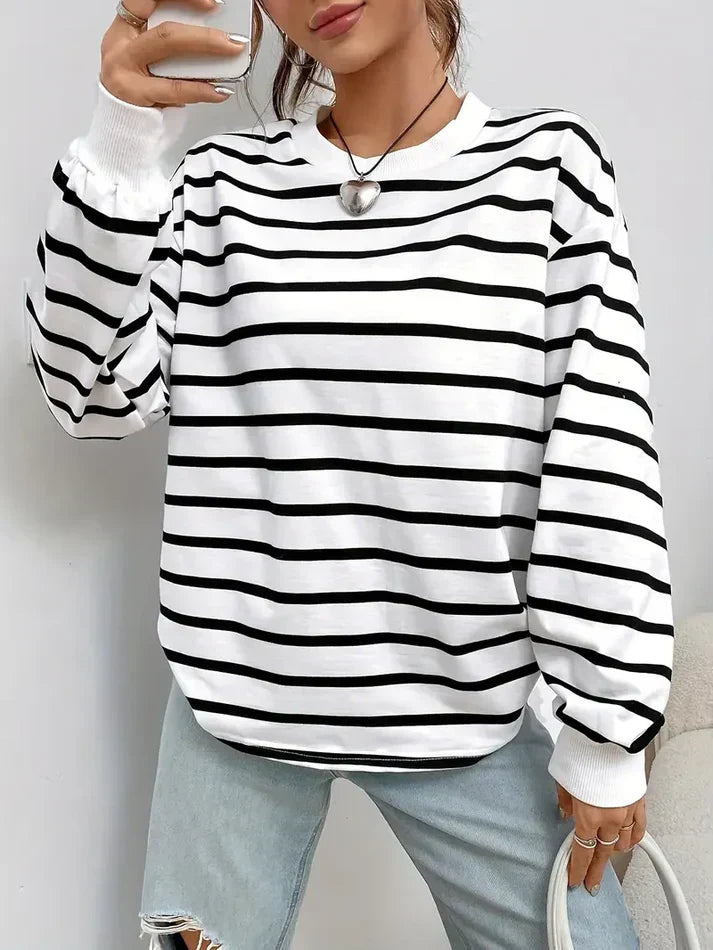 Cadence-Rae Striped Crewneck Sweatshirt