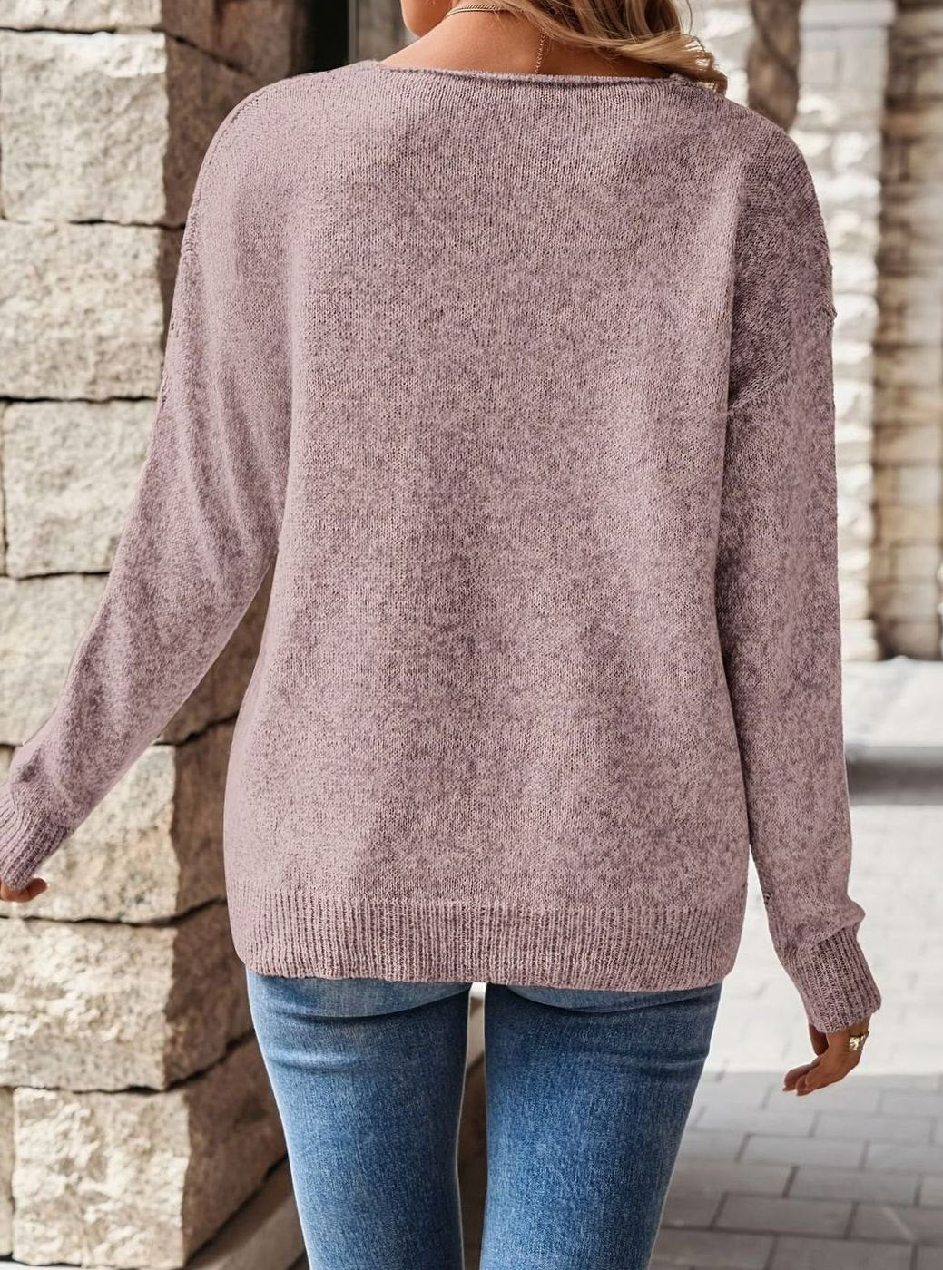 Astrid Chevron Open Knit V-Neck Sweater