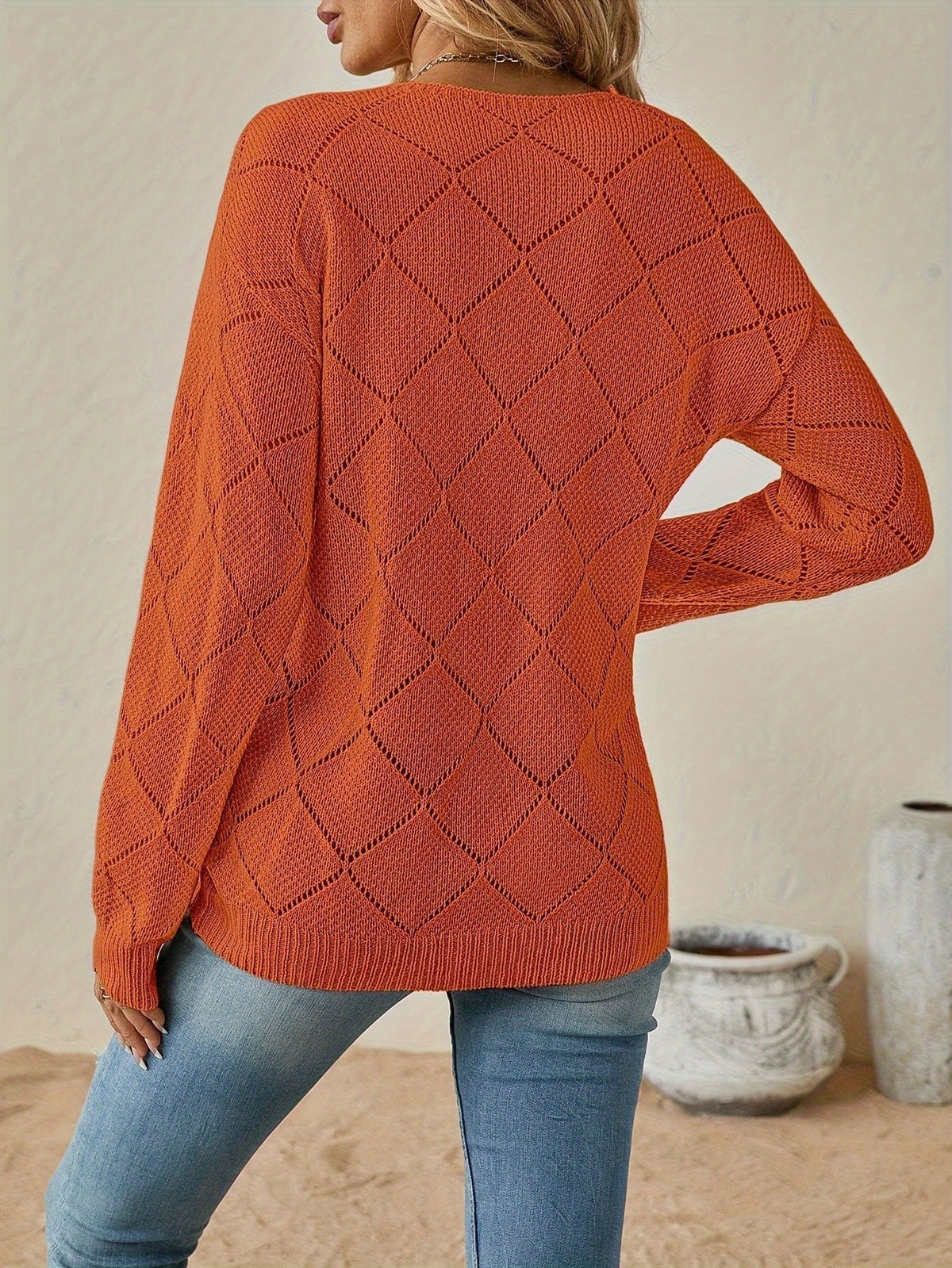 Dalia Diamond Pointelle V-Neck Sweater