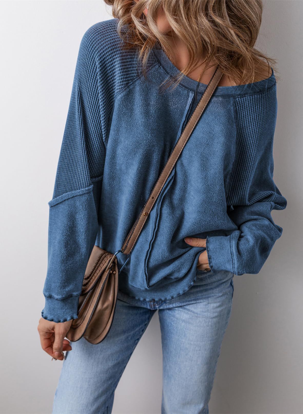 Ambrose Lettuce Hem Waffle Sweatshirt