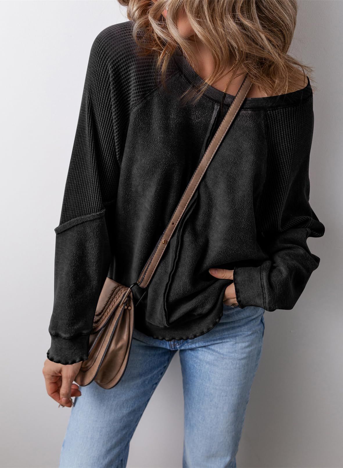 Ambrose Lettuce Hem Waffle Sweatshirt