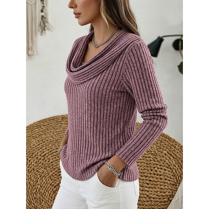 Mina Ribbed Gathered Cowl Neck Top