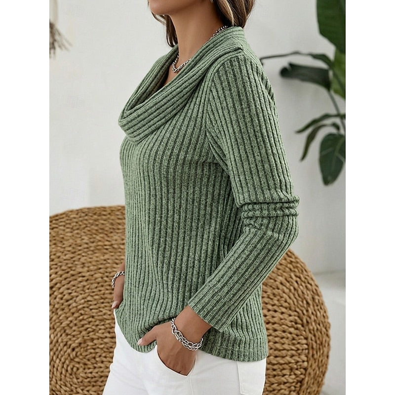 Mina Ribbed Gathered Cowl Neck Top