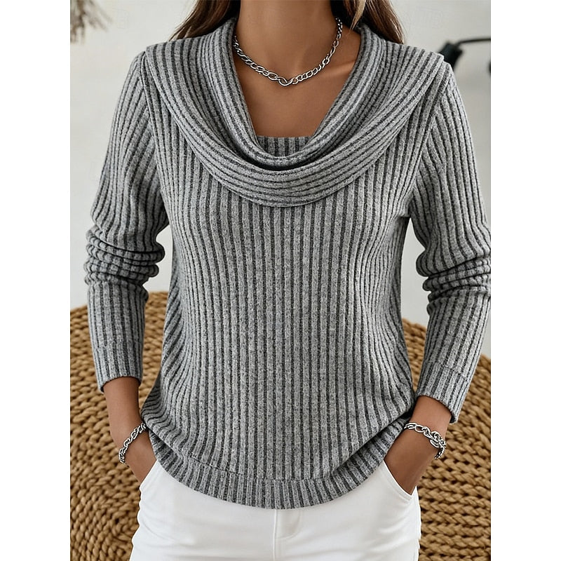 Mina Ribbed Gathered Cowl Neck Top