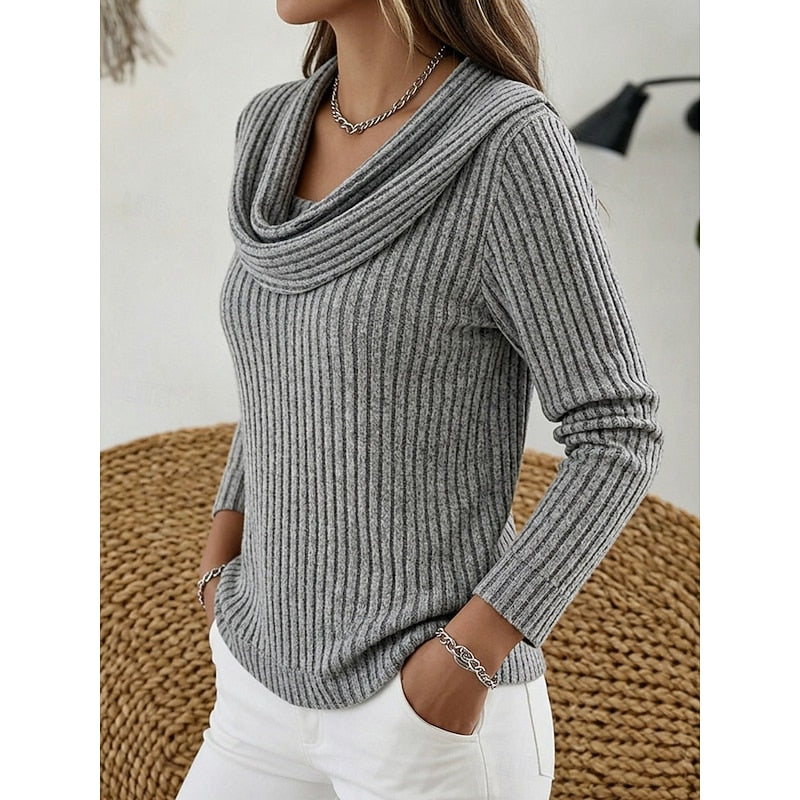 Mina Ribbed Gathered Cowl Neck Top