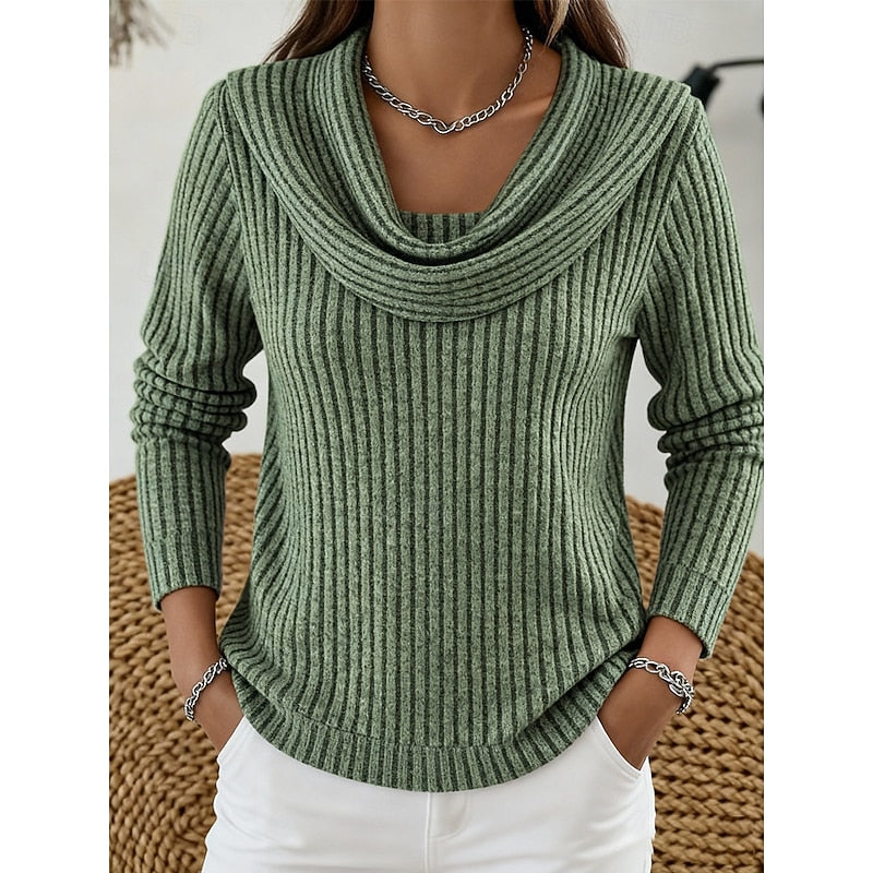 Mina Ribbed Gathered Cowl Neck Top