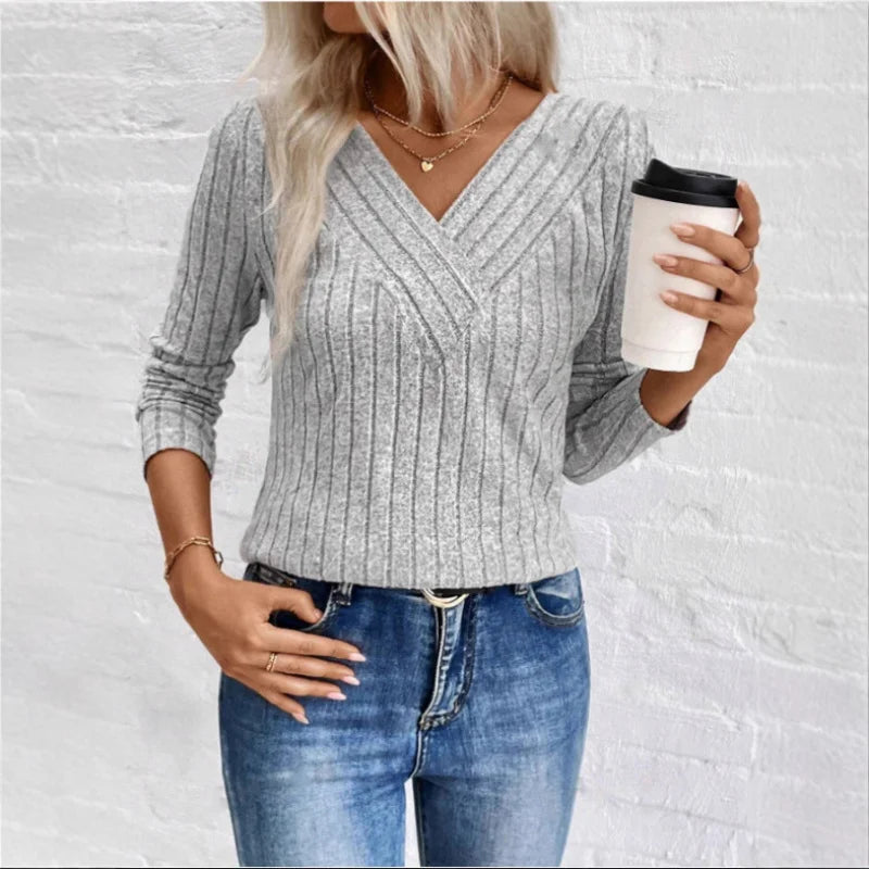 Antonia Ribbed Crossover V-Neck Sweater