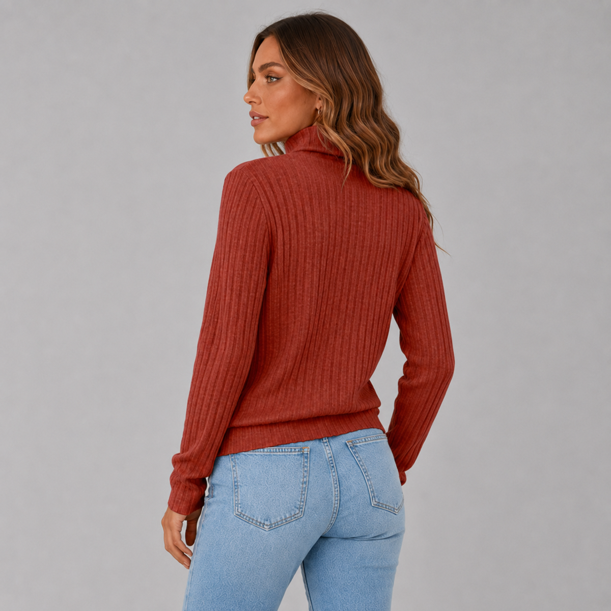 Wilhelmina-Belle Side Button Rib Turtleneck