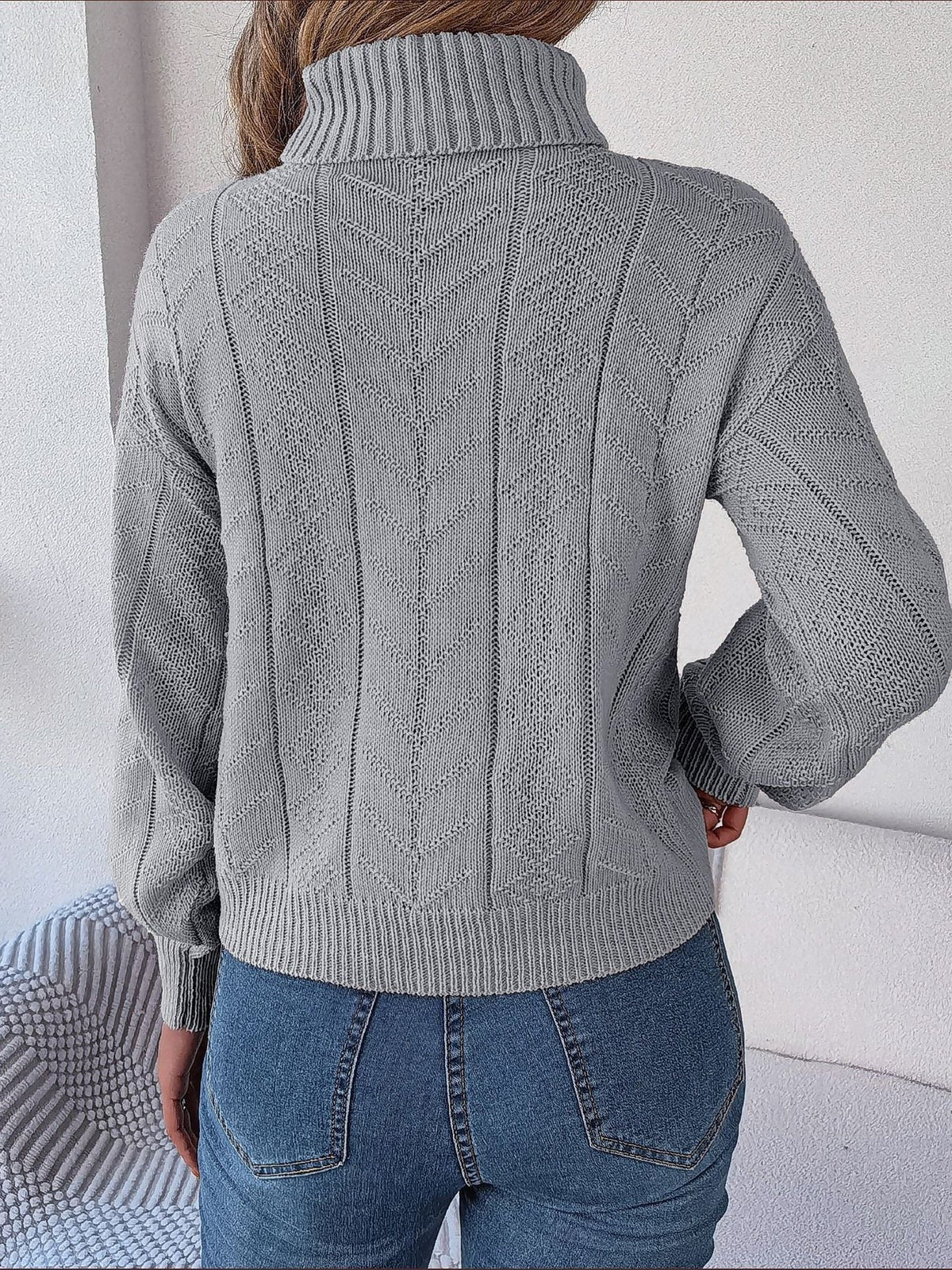 Gilda Cable Turtleneck Puff Sleeve Sweater