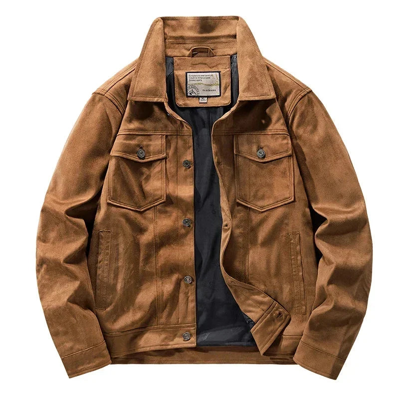 Men's Faux-Suede Trucker Jacket, Button-Front Lined Utility Shell