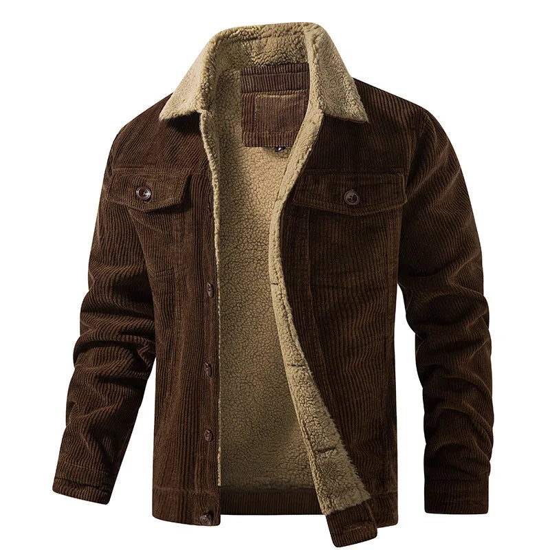 Men's Corduroy Trucker Jacket, Sherpa-Lined Chest-Pocket Coat