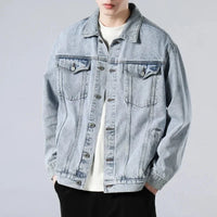 Men's Vintage-Wash Denim Trucker Jacket, Boxy Chest-Pocket Coat