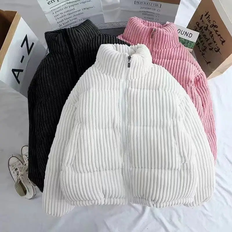 Puffer Jacket Corduroy Quilted Cropped Boxy with Elasticated Sleeves