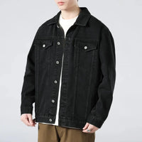 Men's Vintage-Wash Denim Trucker Jacket, Boxy Chest-Pocket Coat