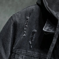 Men's Hooded Denim Trucker Jacket, Quilt-Lined Distressed Coat
