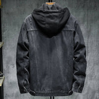 Men's Hooded Denim Trucker Jacket, Quilt-Lined Distressed Coat