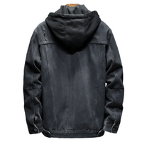 Men's Hooded Denim Trucker Jacket, Quilt-Lined Distressed Coat