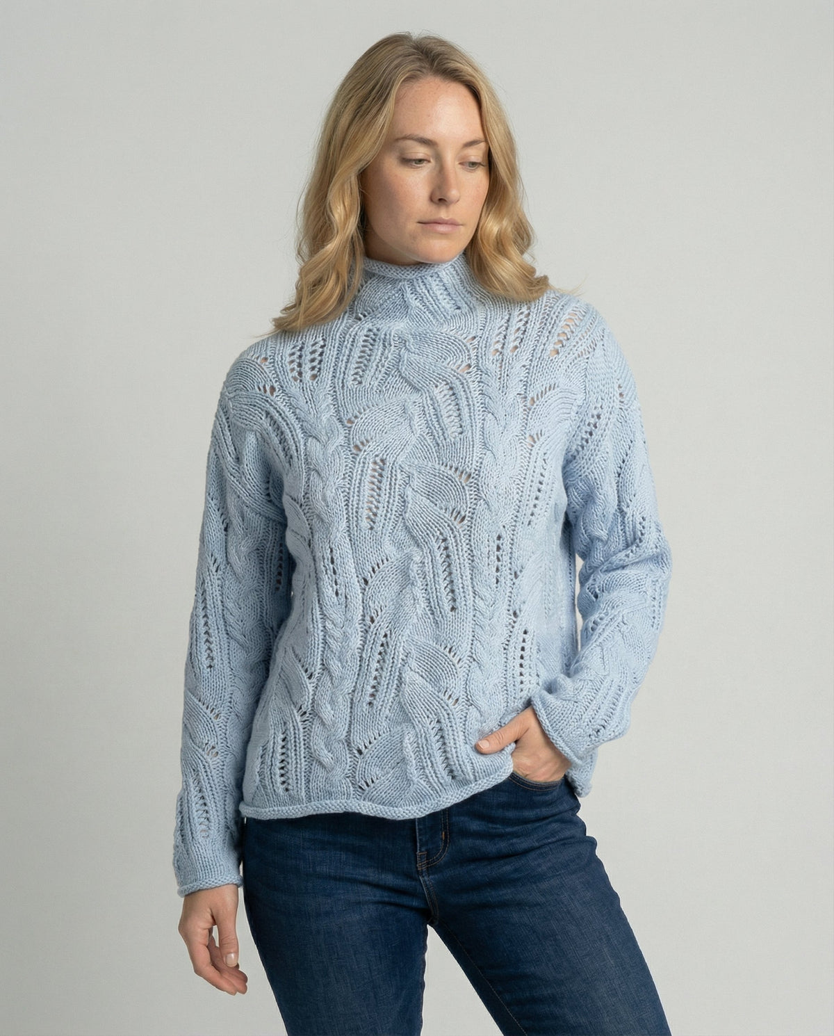Sunniva-Joy Cable Pointelle Turtleneck Sweater